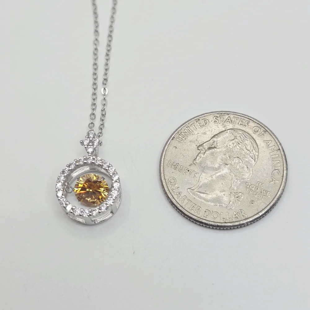 Dainty 1ct. MOISSANITE  Silver Necklace with Gold Gemstone